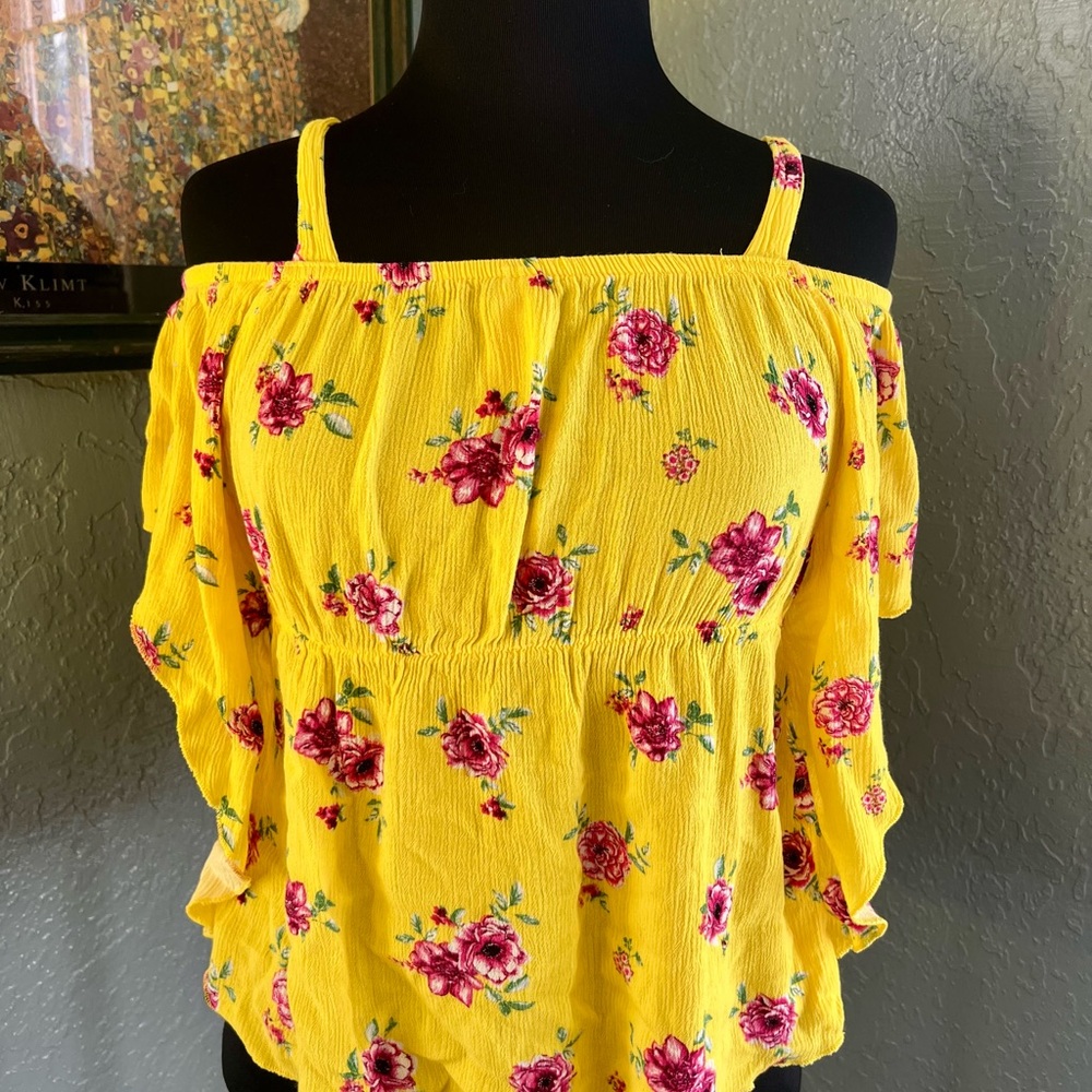 No Boundaries Yellow Floral Off-Shoulder Blouse